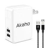 Akaho iPhone Charger ,4.8A 24W Dual USB Wall Charger Portable Travel ,with Foldable Plug + 6FT Apple Lightning Cable charging cord for iPhone 7/ 7Plus, 6S/ 6S Plus, 6/ 5S/ SE/ 5/ 5C,iPad Air,Mini,Pro