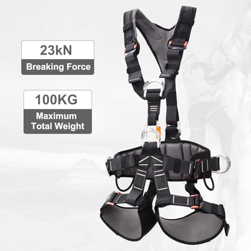SOB Climbing Harness with Full Body Secure, Removable Waist Belt, Adjustable Safety Belt for Mountaineering, Climbing, Abseiling