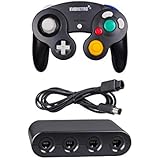 Black Controller and Adapter and for Gamecube compatible for Nintendo Switch – Ideal Bundle for Smash Bros Compatible also for PC Wii and Wii U