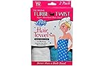 Turbie Twist Microfiber Super Absorbent Hair Towel (2 Pack) Aqua-White Packaging may Vary