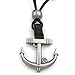 KONOV Mens Womens Anchor Pendant Adjustable Leather Cord Necklace Chain, Brown Silver