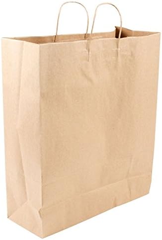 Recycled 16 x 6 x 19 Natural Brown Kraft Cub Paper Shopping Bags - Pack 200