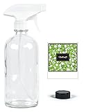 NatureO Glass Spray Bottle - 16 Oz CLEAR Empty Spray Bottle for Essential Oils Mixtures With Trigger Sprayer and Cap - Sprays Stream or Mist - Gift Packaging - Beautiful Design Label