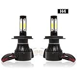HNYRI H4/HB2/9003 Headlight Bulbs 180W 18000lm 6000K Super Bright White High/Low Beam Fog Light All-in-One Conversion Kit 4-Side COB Chips LED Automotive Headlamp Car Bulb, 1 Pair - 2 Year Warranty