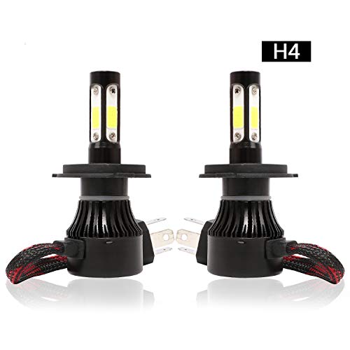 HNYRI H4/HB2/9003 Headlight Bulbs 180W 18000lm 6000K Super Bright White High/Low Beam Fog Light All-in-One Conversion Kit 4-Side COB Chips LED Automotive Headlamp Car Bulb, 1 Pair - 2 Year Warranty