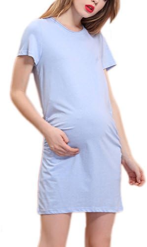 Joygown Classic Maternity Dress Short Sleeve Crewneck for Baby Shower Blue Large