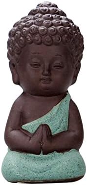 Ceramic Little Buddha in Mini Home Decor Baby Buddha Decoration Gift Ceramic Tea Pet Innovative Statue for Wealth Luck, Green, B