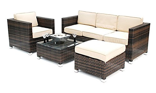 Creative Living 10095425 Monte Carlo 4-PC Outdoor Patio Wicker Conversation Set, Deep Seating Group with Beige Cushion