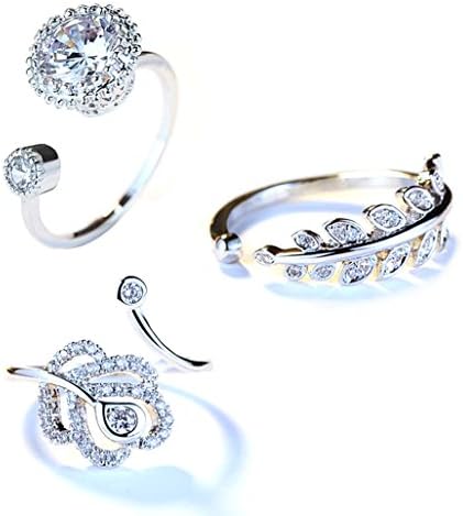 Finov Women Jewelry White Gold Plated Crystal Open Ring Set, Pack of 3