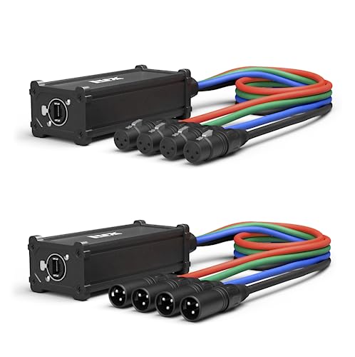 LyxPro Audio Snake Channel XLR 3 Pines Multi Red Desglose para Sonido de Escenario Iluminación y Estudio de Grabación XLR a RJ45 Ethercon con Cable de 3 Pies (Par de 4)