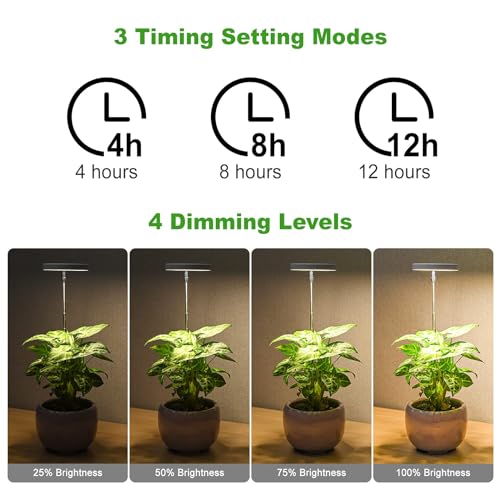 Azonee 2 Pcs Grow Lights For Indoor Plants, Height Adjustable Plant Growing Lamp With Auto On/Off Timer, Full Spectrum Led Light 4 Dimmable Brightness Small Plants