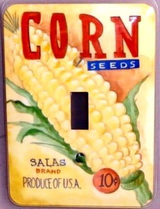 Decorative Metal Wallplate Featuring Reproduction of "Corn Seeds" Packet - Single Switch by AmerTac