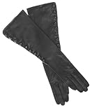 Fratelli Orsini Women's Elbow Length Silk Lined Lambskin Gloves With Buttons Size 8 Color Black