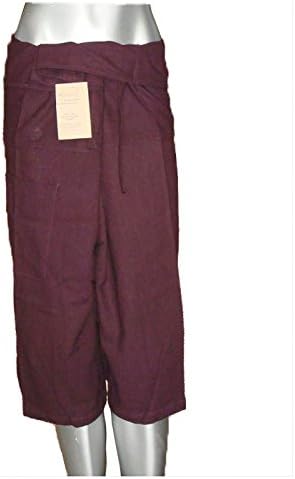 Dark Purple Yoga Massage Wrap Trousers Fisherman 3/4 Knee Height Pants Unique for Women &amp; Men, Northern Thai Style