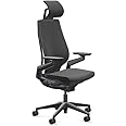 Steelcase Gesture Office Desk Chair with Headrest Cogent Connect Licorice Fabric Low Black Frame Hard Floor Casters