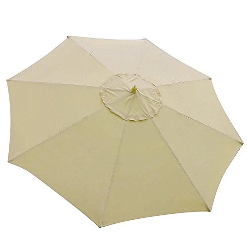13' Ft Patio Wooden Umbrella Sunshade German Beech Wood Pole Outdoor Beach Beige with Ebook