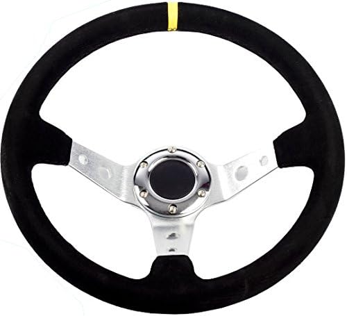 STR 13" Rally/Drift/Race Steering Wheel, 2" or 3" Dish, Black/White/Blue/Red/Green/Silver/Gold (Silver, 3")