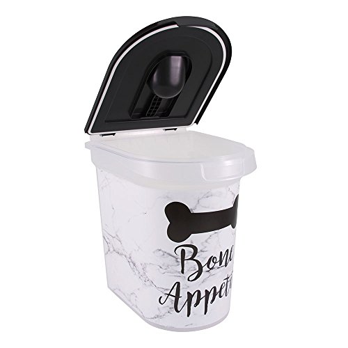 Paw Prints Plastic Rolling Pet Food Bin, Bone Appetit Design, 26lb