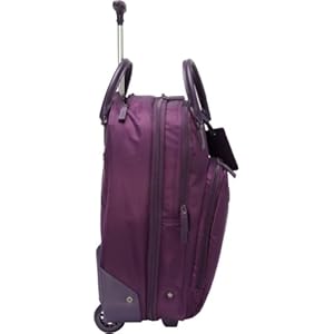 17.75 inches high including the wheels, double carry handles and a mono-tube telescopic handle