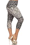 Leggings Depot Women's Plus Size High Waisted Best Selling Capri Print Leggings2 (Floral Lace)