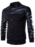 Neleus Men's Stand Collar Leather Sleeves Slim Fit Jacket,0205# Black,US L,Asia 3XL
