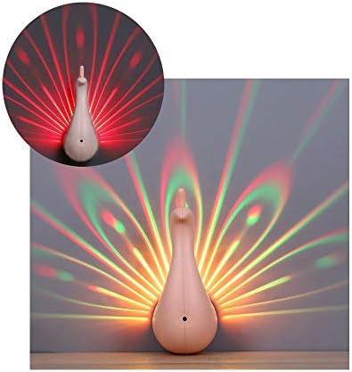 Night Light Peacock Projector Lamp - USB Rechargeable Peacock Projector with Smart Touch Remote and Control Portable Led Night Light 7 Color Adjustment for Home Decorative and Bedroom Lighting Pink