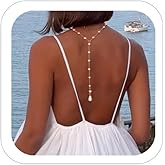 Pearl Backdrop Necklace for Backless Dress Wedding Bridal Gold Dainty Back Chain Long Pearl Drop Back Body Jewelry Women Back Necklace