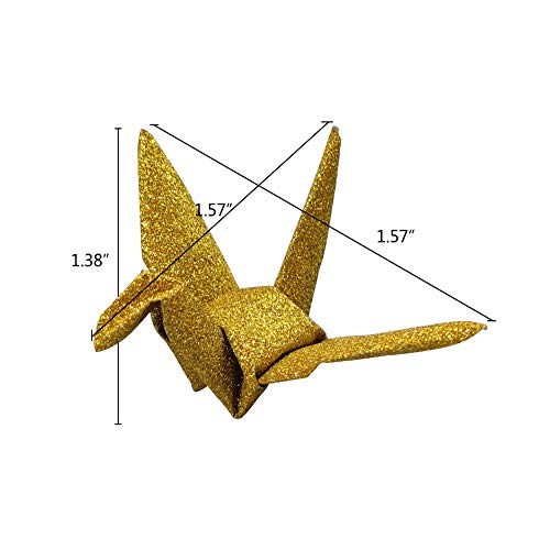 Hangnuo 100 PCS Origami Paper Cranes Glitter Gold, Folded DIY Japanese Crane Mobile String Garland for Wedding Party Backdrop Home Decoration