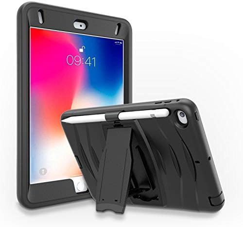 iPad Mini 5 Case 2019,iPad Mini 4 Case with Pencil Holder, Herize Three Layer Drop Proof Rugged Protective Heavy Duty Tablet Case for Kids with Kickstand for 7.9 Inch New iPad Mini 5th/4th Gen Black