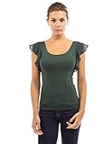 PattyBoutik Women's Scoop Neck Flutter Tank Top (Dark Green S)
