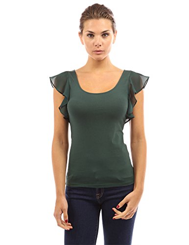 PattyBoutik Women's Scoop Neck Flutter Tank Top (Dark Green S)