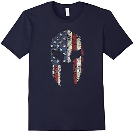 Men's American Spartan Warrior Helmet Patriotic Flag T-Shirt 2XL Navy