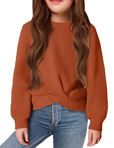 Arshiner Girl's Sweaters Kids Twist Front Cute Pullover Knitted Jumper Fall Winter Clothes Black for 11-12 Years at Amazon