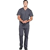 Cherokee Scrub Set for Men V-Neck Top & Fly Front Tapered Leg Cargo Pant with 9 Pockets & 2-Way Stretch Fabric- CK00042C