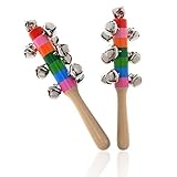 BCP 2 Pcs Rainbow Baby Child Educational Toy Handle Wooden Bells Stick Shaker Rattles