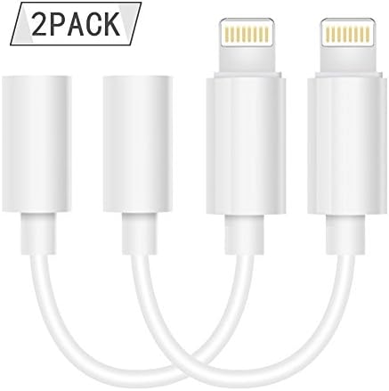 Adapter ,(2 pack) Lampari lightning to 3.5mm headphone jack aux adapter for iPhone 7 / 7 Plus -(iOS 10.2 ,10.3) White