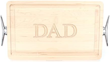 BigWood Boards 220-LCLT-DAD Thick Carving Board with Large Boat Cleat Handle in Cast Aluminum, 15-Inch by 24-Inch by 1.25-Inch, Monogrammed "DAD", Maple