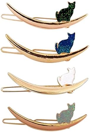 PPMM Women's Alloy Goden Cat Kitty Hair Clips Set of 4