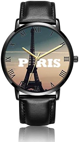 Customized Volcanic Pattern Wrist Watch, Black Leather Watch Band Black Dial Plate Fashionable Wrist Watch for Women or Men