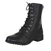 Forever-Link-Womens-Round-Toe-Military-Lace-up-Knit-Ankle-Cuff-Low-Heel-Combat-Boots