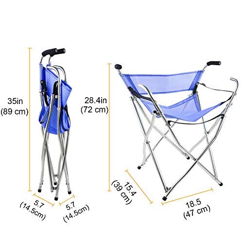 Freshore Canes and Walking Sticks Seat Collapsible 300lbs - Sport Folding Chair Seat Cane 4 Stool Walker for Camping (Heavy Duty Aluminum Alloy 1kg -2.2lb Weight XL Size Blue)