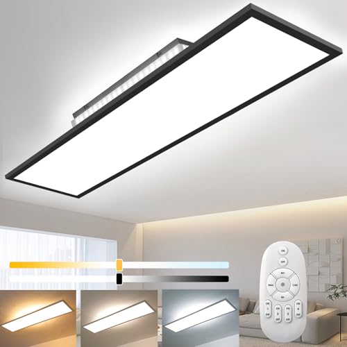 Dimmbar LED Deckenleuchte 120x30 cm, Speicherfunktion Deckenlampe mit Fernbedienung Backlight, 52W Hohe Helligkeit 2700K-6500K Warm Natur Kalt Weiß Li
