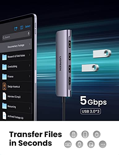 UGREEN Revodok USB C Hub Multiport Adapter, 6-in-1 USB C to HDMI Adapter with 4K HDMI, 3 5Gbps USB-A Data Ports, SD/TF Card Slot, Aluminum USB C Dongle for MacBook, iPhone 15 Pro Series, Surface, iPad - Image 4