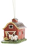 Red Barn Farmyard 4 x 4 inch Resin Stone Christmas Ornament Decoration