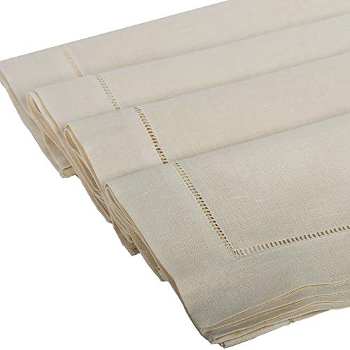 Bumblebee Linens 20" x 20" Ecru Linen Hemstitched Dinner Napkins- Set of 4- Ladder Hem Stitch Cloth Classic Napkin