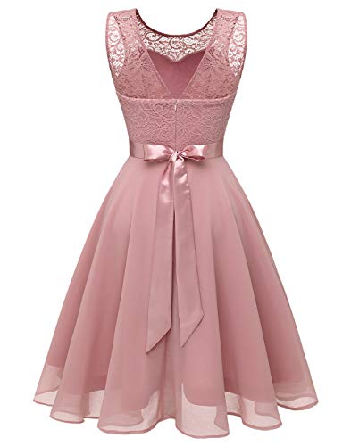 BeryLove-Damen-Spitzenkleid-Brautjungfer-Elegant-Party-Knielang-Cocktailkleid-Chiffon-rmellos