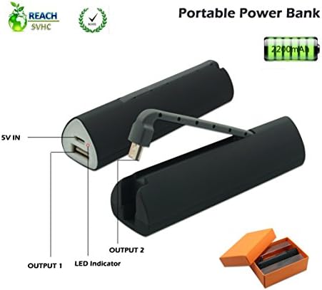 FONTASTIC Black Power Bank - 2 Port Pocket-Size - Portable Power Banks 2200 mAh - As Portable Charger - For iphone Samsung Galaxy Nexus HTC LG Phone