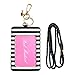 Pink Mackerel ID Clip Badge Card Holder with Lanyard and Key Ring - Black & White Stripes