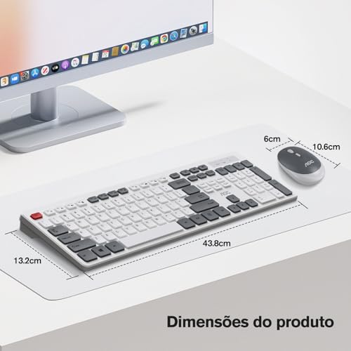 Combo de Teclado e Mouse sem Fio AOC KM600, Conexão Sem Fio 2,4 GHz, Mouse 3 DPI Ajustável Até 1600, Combo Teclado e Mouse Design Ergonômico, Compatível com PC e Mac