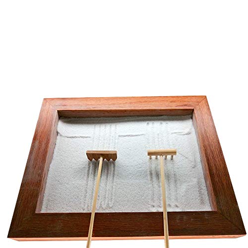 Gallop Chic Zen Garden Tools Set - Mini Desktop Sand Box Accessories - Miniature Rake Kit with Bamboo Holder for Rock Garden, Meditation & Relaxation Home or Office Decor, Great Gift idea